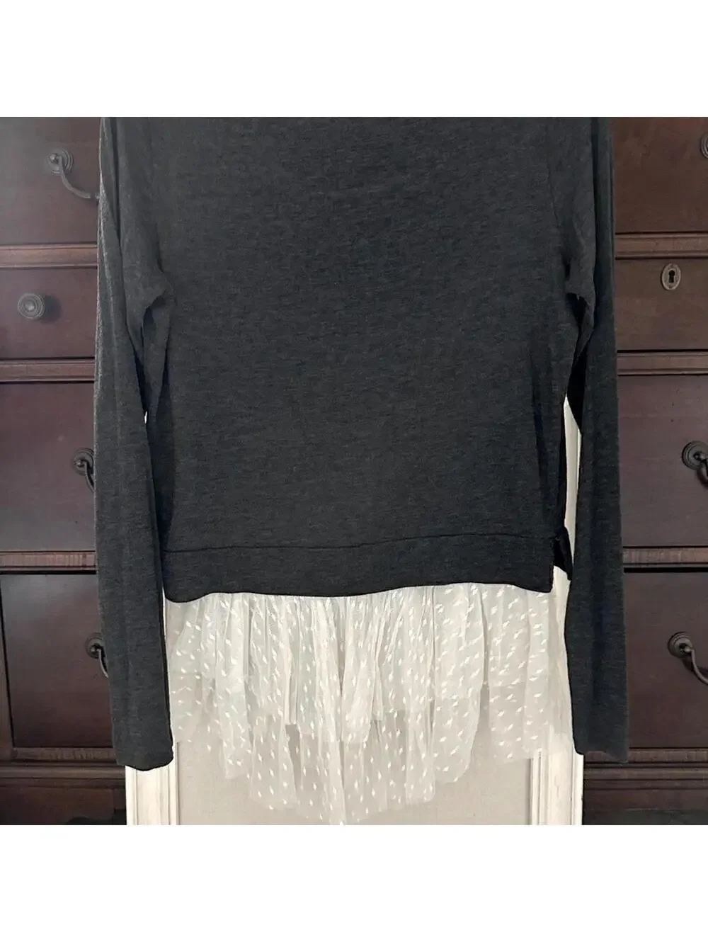 Clu charcoal long sleeve t shirt with lace bottom M